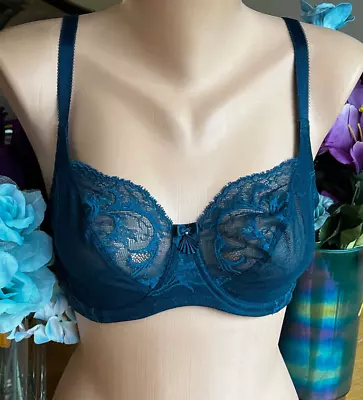 224 WACOAL 32D Teal Distinguished Elegance Lace Underwire Bra #855264 • $24.61