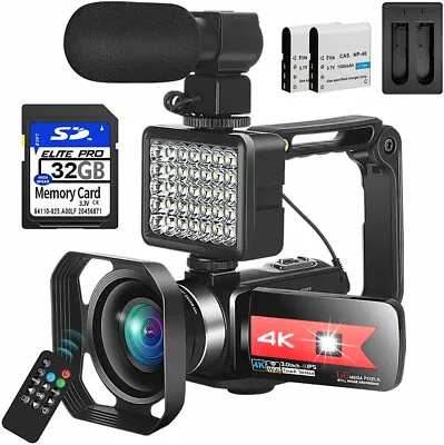 $189.98 • Buy 4k Video Camera Camcorder With Microphone 56MP Vlogging Camera For YouTube IR Ni