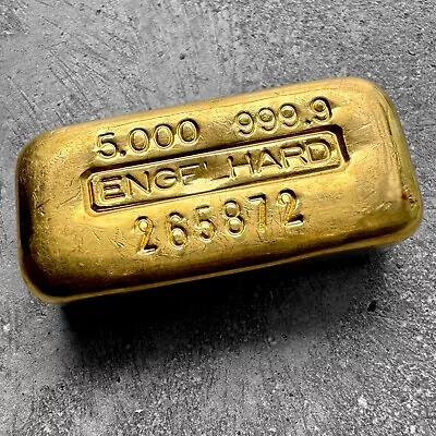 Vintage Engelhard 5 Oz Gold Poured  Bar .9999 5oz • $13449.13