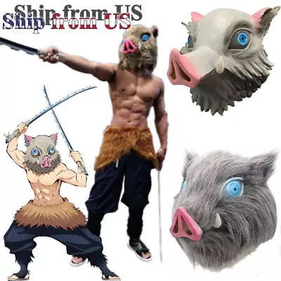 $39.99 • Buy Demon Slayer Hashibira Inosuke Halloween Cosplay Costume Pants Apron Mask Set US