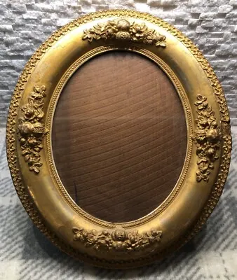Antique Gold & Old Victorian Wood & Gesso Oval  Picture Mirror Frame 14 X 12 • $79