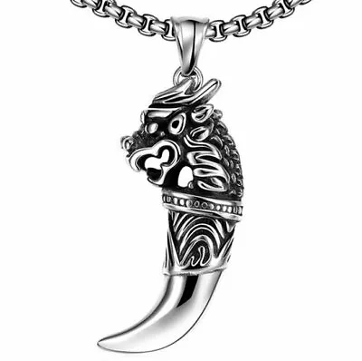 MENDEL Mens Wolf Teeth Pendant Necklace Dragon Head Stainless Steel Punk Biker • $11.99
