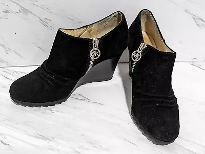 Michael Kors Norma Women's Black Zip Closure 3.5  Wedge Heel Suede Bootie Size 6 • $51