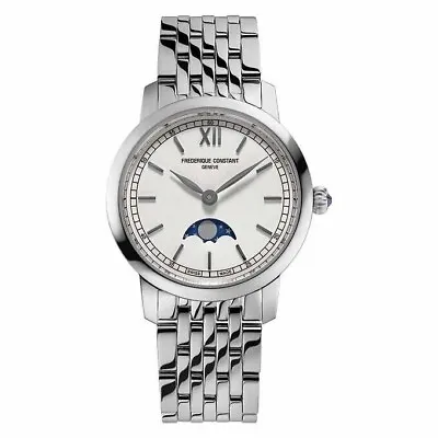 Frederique Constant Slimline Moonphase Stainless Steel Swiss Watch FC-206W1S6B • $522.45