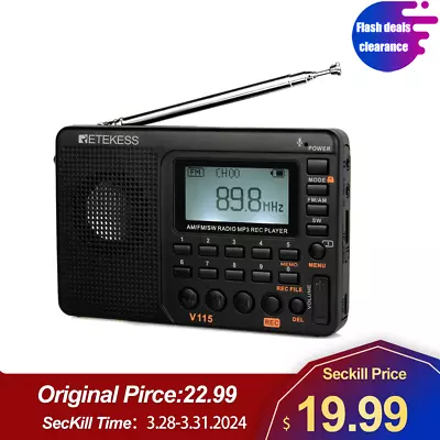 Retekess V115 Portable FM/AM/SW Radio Digital Speaker MP3 Player Rechargeable US • $19.99