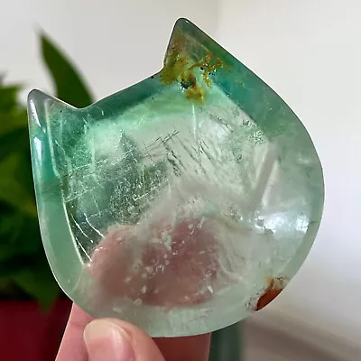 99G Natural And Beautiful Colored Fluorite Crystal Carved Cat Shaped Bowl Restor • $0.99