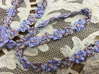 Vintage Rococo Trim 3/8  Flower Ribbon Periwinkle Olde Rose 1yd Made In France • $6.99