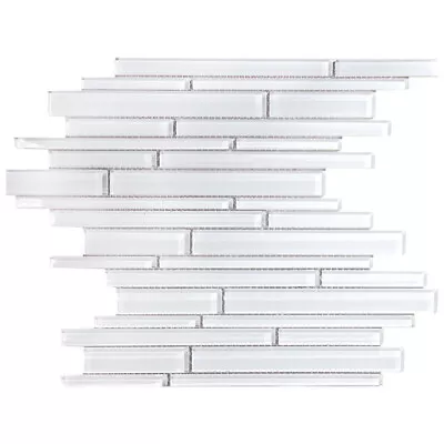 Mosaic Glass Tile Thin Staggered Linear Kitchen Bathroom Wall Backsplash White • $325.73