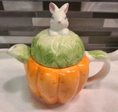  Ceramic Tea Pot With Bunny Rabbit & Carrot Asia Master Group Easter Spring • $13.75