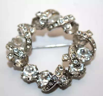 Vintage Eisenberg Silver Tone W/Clear Rhinestones Ribbon Wrap Style Brooch Pin • $19.99