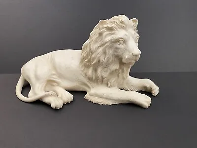 Beautiful Lion Statue Figurine Handcrafted In Italy White Carrara Bonded Marble  • $79.99