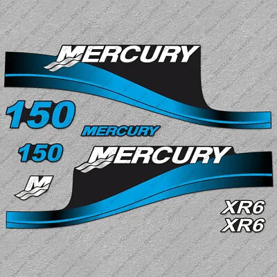 Mercury 150hp XR6 Outboard Engine Decals BLUE Sticker Set • $61.99