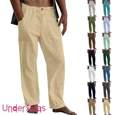 £5.39 • Buy Mens Cotton Linen Harem Pants Elasticated Loose Casual Wide Leg Bottoms Trousers