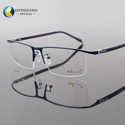 New Designer Men's Half Rimless Titanium Alloy Eyeglass Frames Optical RX Able  • $29.95