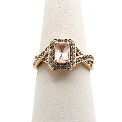 10k Rose Gold Morganite White Topaz Ring Halo Infinity Engagement Promise • $284.05