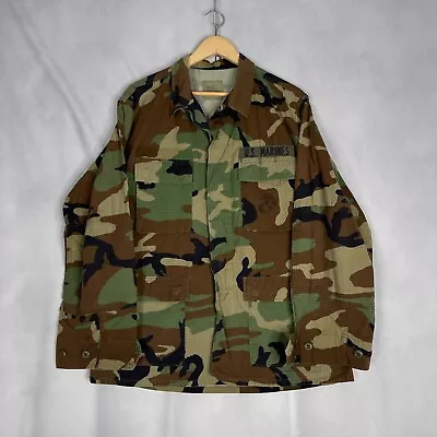 Military Camo Jacket Mens Medium BDU Ripstop Shirt US Marines Woodland • $25.88