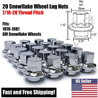 20 Snowflake 7/16-20 Lug Nuts For 1976-1981 GM Corvette Camaro Firebird Trans AM • $24.95