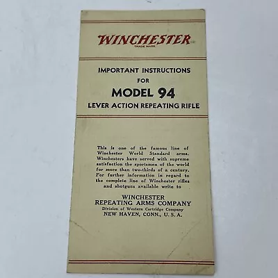 Vintage Owners Instruction Manual For Winchester Model 94 Lever Action Carbine • $5.24
