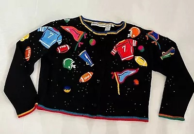 Michael Simon NY Large Football Cheerleader Cardigan Sweater M Embellished 1994 • $19.95