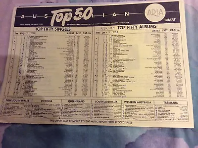 Aria Chart Top 50 Countdown 3 March 1985 Chess *Writing On It” Benny Bjorn Abba • $22.20