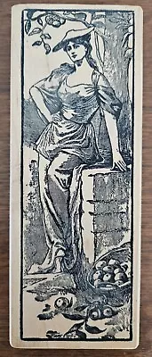 Victorian Woman Magenta Rubber Stamp Wood Apple Basket Art Canada 6.5  X 2.5  • $12