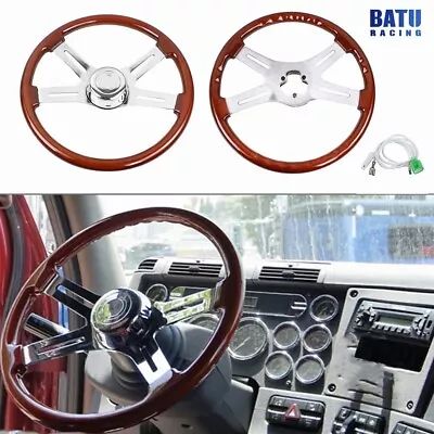 Freightliner/Kenworth/Peterbilt/Volvo 18in Wood Steering Wheel Chrome 4 Spoke • $129.99