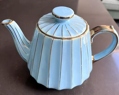 Vintage Sadler Sky Blue & Gold Pinstripe Medium Teapot • £15