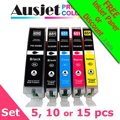 Ausjet PGI-650XLCLI651XL NonOEM 5-Ink Set For Canon Pixma MG5460-6660MX726-926 • $33.90