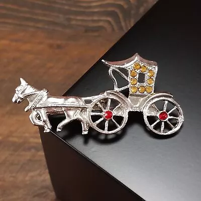 Vintage Jewelry Horse Carriage Brooch Figural Rhinestone Pin • $9.99