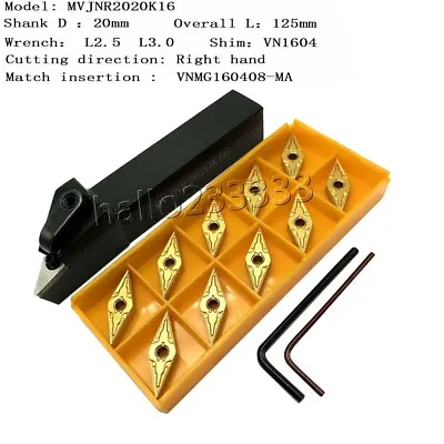 MVJNR2020K16(20×125mm)External Turning Tool Holder + VNMG160408 BP010 Inserts • $28.73