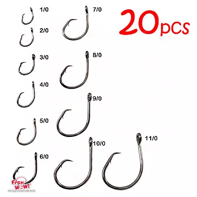 20pcs Fishing 4x Strong Offset Circle Hook 4/0 5/0 6/0 7/0 8/0 9/0 10/0 11/0 Lot • $9.02