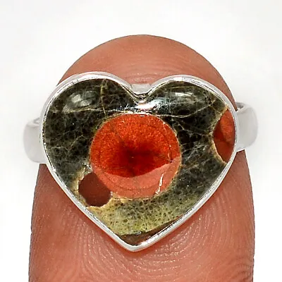 Heart - Natural Peanut Obsidian 925 Sterling Silver Ring Jewelry S.8 CR36623 • $14.99