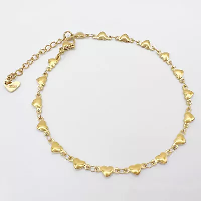 New 9CT Gold Heart Anklets For Girls Women Silver Chain Ankle Bracelet 10 Inch • £4.59