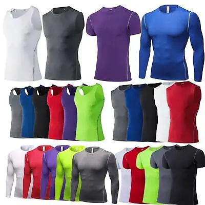 £6.92 • Buy Mens Compression Shirt Base Layer Sports Gym Top Plain Thermal Under Top Skins