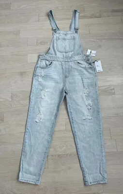NWT Forever 21 Women’s Overalls Sz 31 Distressed Light Blue Wash Denim W Buttons • $27.99