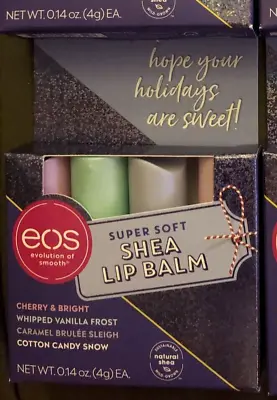 EOS Holiday Set Super Soft Shea Lip Balm 4 Pack Cherry-Vanilla-Caramel-Candy • $13.50