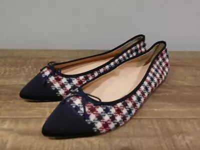 J.Crew Gemma Cap Toe Flats 7.5 Ballet Shoes F5518 Ivory Burg Navy Houndstooth • $66.50