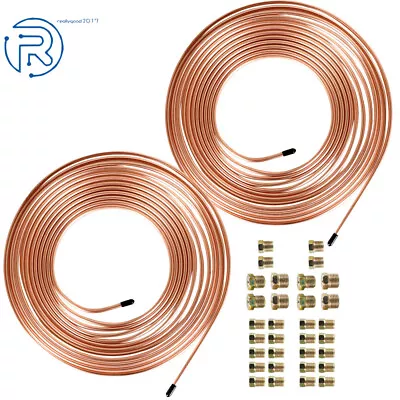 2PC 25 Foot Roll Coil 3/16'' OD Copper Nickel Brake Line Tubing Kit 32 Fittings • $28.28