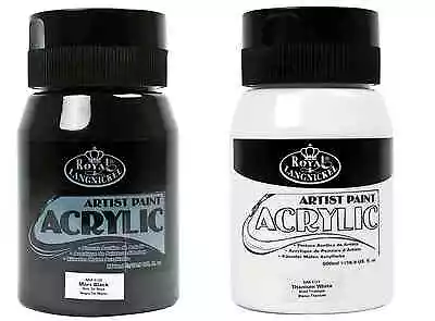 2 X 500ml TUBS BOTTLE ACRYLIC PAINT 1 X TITANIUM WHITE 1 X MARS BLACK MONOCHROME • £14.95