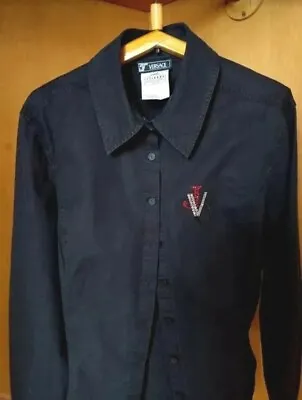 Versace Couture Jeans Shirt Womens Black Cotton Elastic Button-down Logo Size M • $60