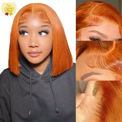 Orange Bob Lace Front Human Hair Wigs Ginger Brazilian Straight Short Bob Wigs • $58.98