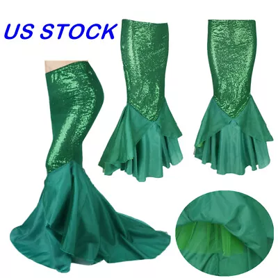 Womens Sequined Mermaid Tail Skirt Maxi Dress Cosplay Costumes Dresses Dancewear • $7.43