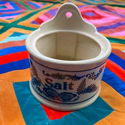 Vintage Ceramic Salt Cellar Box No Lid Blue & White Pottery Crock Delft Antique • $24