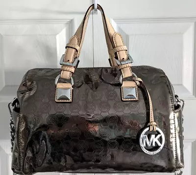 Michael Kors Mirror Metallic Logo Grayson Crossbody Duffle Satchel In Nickel • $80