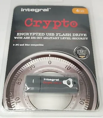 £9.99 • Buy 4GB Integral USB 3.0 CRYPTO Encrypted Flash Drive- FIPS 197 AES 256-bit Security