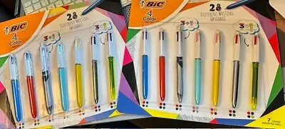 7 Pack BIC 4-Color Ball Point Pens + Pencil Colors Includes Fluorescent 28 Diff • $23.75