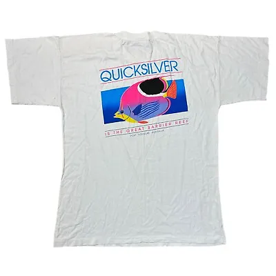 Vintage Quicksilver T-Shirt 90s Single Stitch Graphic Print White Mens 2XL • £29.99
