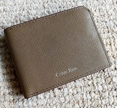 Genuine CALVIN KLEIN Slim Mud Brown Leather WALLET *ID WINDOW* Cards Notes • £49