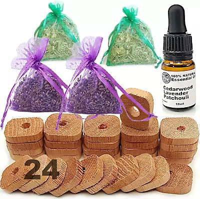 Moth Repellent (Medium T) - 24 Rings Cedar Wood Lavender Lemongrass Bags • £22.64