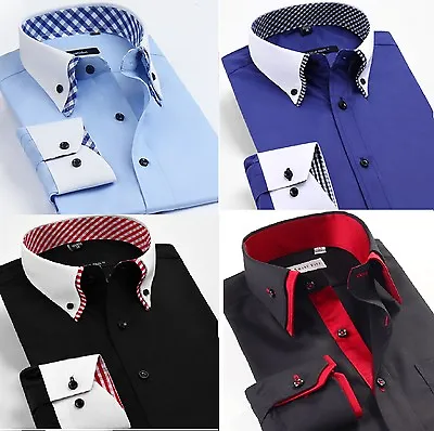 Luxury Mens Casual Double Collar Slim Fit Formal Shirt Italian Design DC02 • £21.85